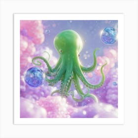 Cthulhu With A Soft Aesthetic Mid Float Amid Iridescent Soap Bubbles Swirling Tentacles Gently Int Art Print