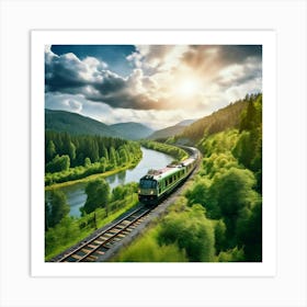 Travel Sky Train Scenery Forest Summer Landscape View Freight Bay Sunlight Green Beautif (9) Art Print