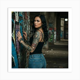 Glam & Grit: The Allure of Tattoos Graffiti Girl Art Print