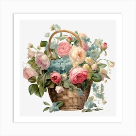 Basket Of Roses Art Print