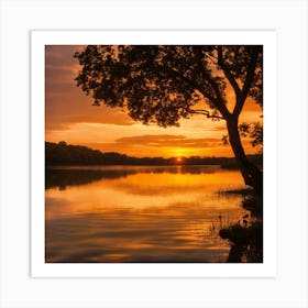 Sunset Over Lake 1 Art Print