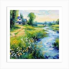 AI Tranquil Riverbank Reverie Art Print