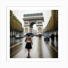 Femme Marchant Dans Paris Un Jour De Pluie Art Print