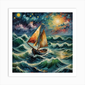 Sailboat At Night 1 Art Print