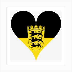 Flag National Flag Heart Love Baden Wuerttemberg Nature Coat Of Arms Lion Art Print