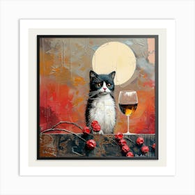 Cat With Wine Glass 1 Art Print