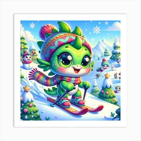 little dragon skiing Art Print