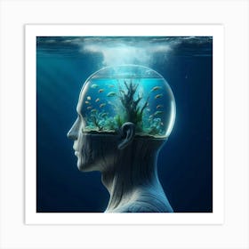 Man'S Head Underwater Art Print