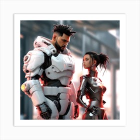 3d Dslr Photography The Weeknd Xo And Mike Dean, Cyberpunk Art, By Krenz Cushart, Wears A Suit Of Power Armor 1 Art Print