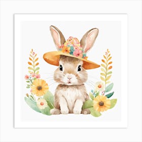 Floral Baby Rabbit Nursery Illustration (4) Art Print
