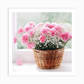 Pink Carnations In A Basket Art Print