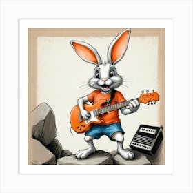 Bunny Playing Guitar 2 Art Print