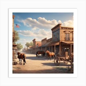 Western Town In Texas With Horses No People Ultra Hd Realistic Vivid Colors Highly Detailed Uh (3) Art Print