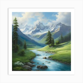 Default Oil Painting Imagine A Peaceful Valley Where Clear Riv 3 Art Print