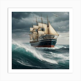 Sailing Ship In Rough Seas Art Print