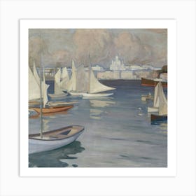 Sailboats In The Harbor Art Print