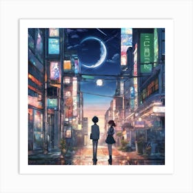 Two People In A City Art Print