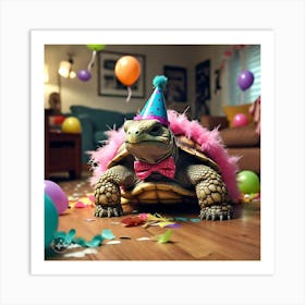 Tortoise In The Party Looking Embarrassed And Ashamed Of His Actions (2) Art Print