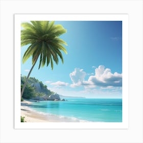 Tropical Beach With Palm Trees Art Print