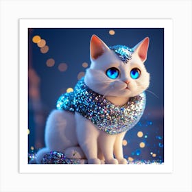 Cartoon Character A White Cat With A Silver Coat (5) Art Print