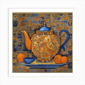 Teapot And Oranges Art Print