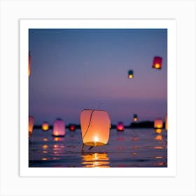 Lanterns Floating In The Water Art Print