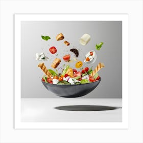 A Dynamic Splashes Of Food In A Flying Food Phot(1) Art Print