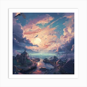 Village At Night Art Print