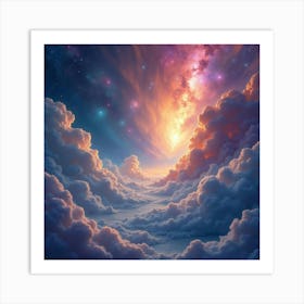 Soul Drifting Through A Surreal Watercolor Galaxy 1 Art Print