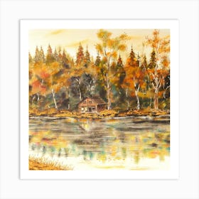 Cabin By The Lake Art Print