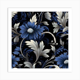 Gothic inspired blue and black floral Art Print