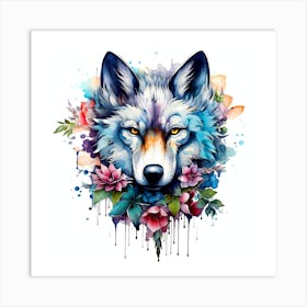 Wolf With Flowers 1 Art Print