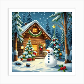 Snowman In The Snow Art Print