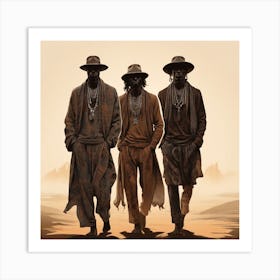 Men's silhouettes in boho style Art Print