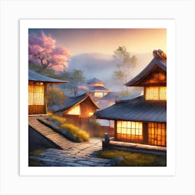 Firefly Rustic Rooftop Japanese Vintage Village Landscape 69709 Art Print