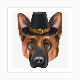 German Shepherd Wearing Pilgrim Hat Thanksgiving Art Print