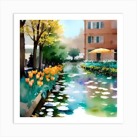 Watercolor Of A Canal Art Print