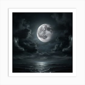 Full Moon Over The Ocean Art Print