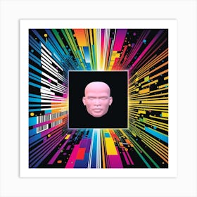 The Unknown Future Of Digital Evolution represented by a Android Head In A Black Square Art Print