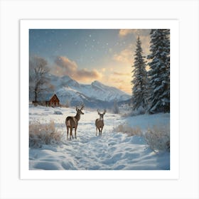 Two Deer In The Snow Art Print