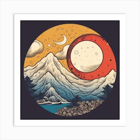 Moon And Mountains Art Print