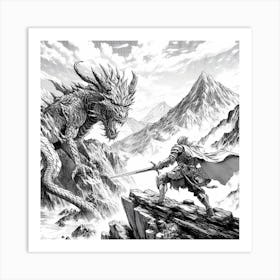 Knight And A Dragon Art Print