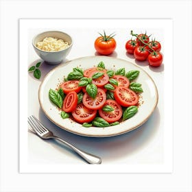 Watercolor Portrayal Of A Fresh And Tangy Tomato Salad On A Chic Restaurant Table Art Print