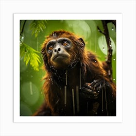 Monkey In The Rain Art Print