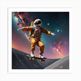 Astronaut Skateboarding In Space 1 Art Print