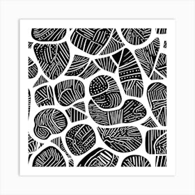 Retro Inspired Linocut Abstract Shapes Black And White 3 Art Print