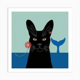 Black Cat With Flowers 1 Art Print