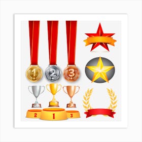 Trophy Awards Cups Golden Laurel Art Print