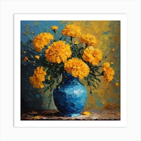 Yellow Flowers In A Blue Vase Art Print