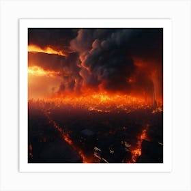 A Terrifyingly Realistic Depiction Of A Cityscape Engulfed In Raging Orange Flames Art Print